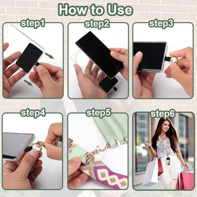 Alt view image 7 of 7 - Clip and Go Strap for Phone with Wallet Crossbody, Phone Strap with Zippered Wallet, Adjustable Anti Theft Cellphone Lanyard for Women, Cellphone Chain Accessories Green