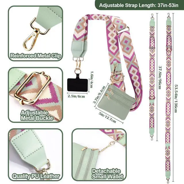 Alt view image 4 of 7 - Clip and Go Strap for Phone with Wallet Crossbody, Phone Strap with Zippered Wallet, Adjustable Anti Theft Cellphone Lanyard for Women, Cellphone Chain Accessories Green