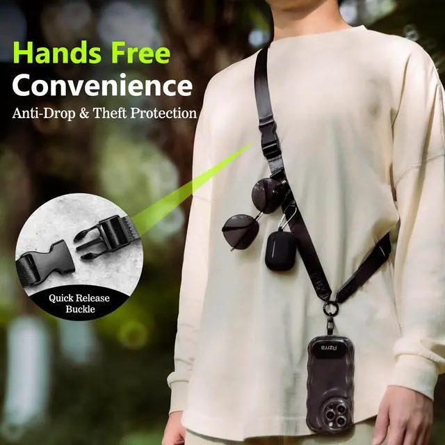 Alt view image 4 of 5 - Phone Lanyard Crossbody, Cellphone Lanyard for Around the Neck, Adjustable Anti Theft Phone Strap, Black Crossbody Strap for iPhone Case, Keys, Earphone, Sunglasses, Wallet