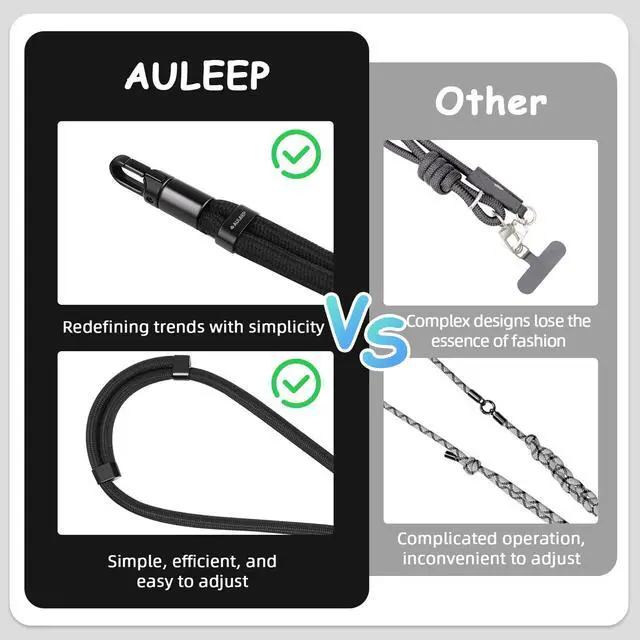 Alt view image 3 of 7 - Universal Phone Lanyard Corssbody, Anti-theft Phone Strap for Women and Men, Adjustable Cell Phone Neck Lanyard for all iPhone and Smartphone, with 2 Phone Tethers (Metal & Plastic), Black