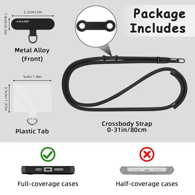Alt view image 6 of 7 - Universal Phone Lanyard Corssbody, Anti-theft Phone Strap for Women and Men, Adjustable Cell Phone Neck Lanyard for all iPhone and Smartphone, with 2 Phone Tethers (Metal & Plastic), Black