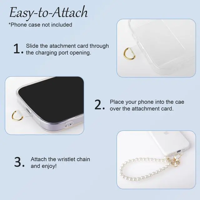 Alt view image 4 of 7 - Pearl Phone Charm for Women, White Butterfly Bow Beaded Smartphone Bracelet Wrist Strap, Handmade Chain for iPhone, 1pc