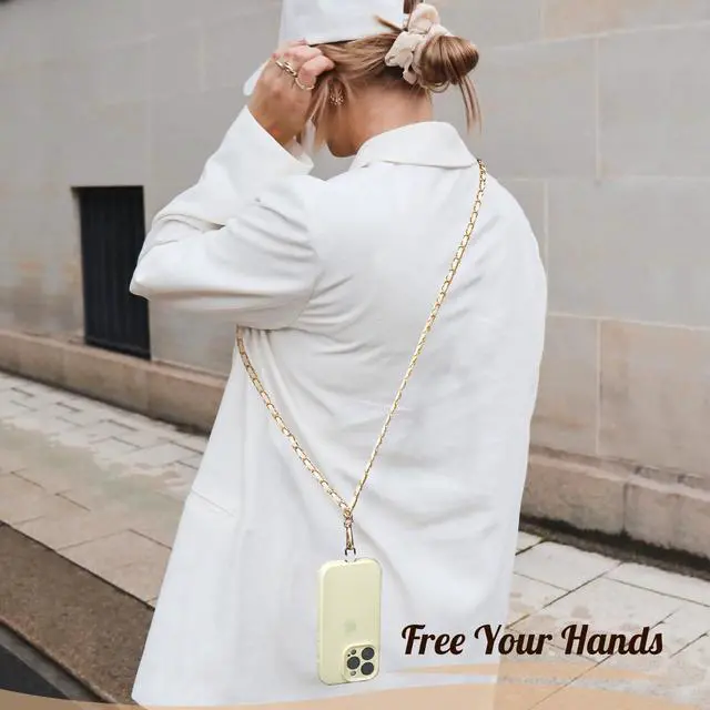 Alt view image 6 of 7 - Phone Lanyard Metal Chain Crossbody, Gold & White