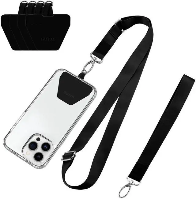 Main image of Phone Lanyard - 4× Pads, 1× Adjustable Neck Strap, 1× Wrist Strap, Nylon Lanyard Compatible with All Smartphone