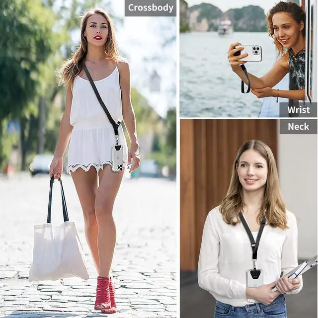 Alt view image 2 of 7 - Phone Lanyard - 4× Pads, 1× Adjustable Neck Strap, 1× Wrist Strap, Nylon Lanyard Compatible with All Smartphone