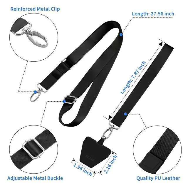Alt view image 3 of 7 - Phone Lanyard - 4× Pads, 1× Adjustable Neck Strap, 1× Wrist Strap, Nylon Lanyard Compatible with All Smartphone