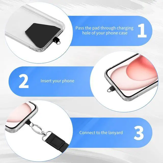 Alt view image 5 of 7 - Phone Lanyard - 4× Pads, 1× Adjustable Neck Strap, 1× Wrist Strap, Nylon Lanyard Compatible with All Smartphone