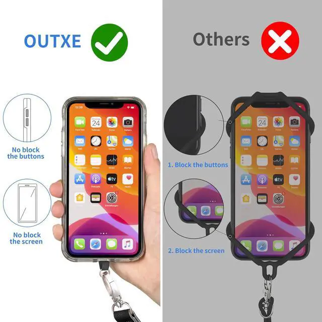 Alt view image 6 of 7 - Phone Lanyard - 4× Pads, 1× Adjustable Neck Strap, 1× Wrist Strap, Nylon Lanyard Compatible with All Smartphone
