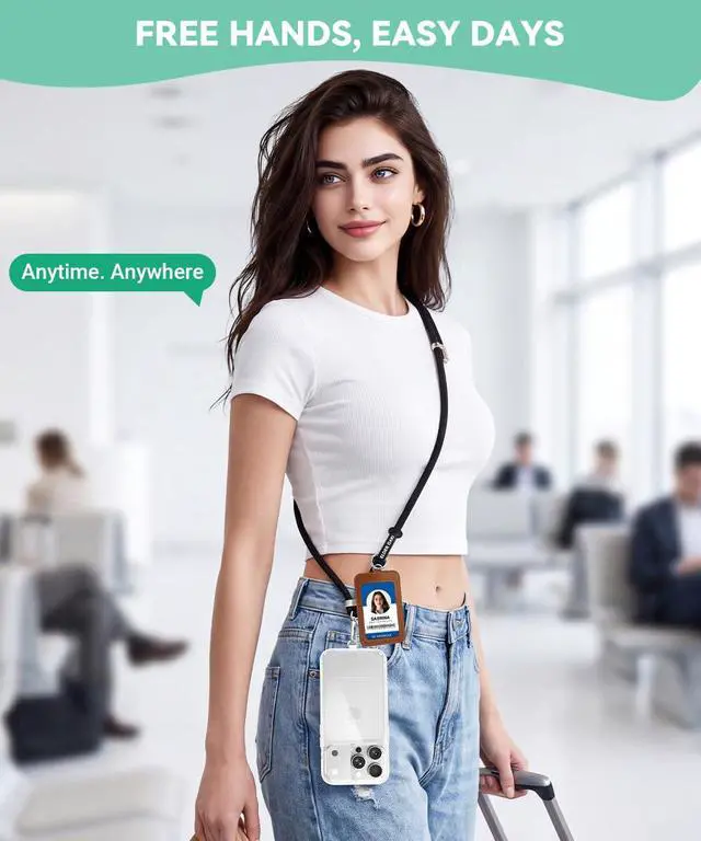 Alt view image 4 of 6 - Phone Lanyard Crossbody Strap, Adjustable Cell Phone Holder (Black)