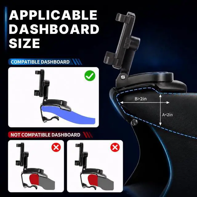 Alt view image 3 of 7 - Car Phone Holder, Dashboard Clip Mount, 360° Rotation for 47" Phones