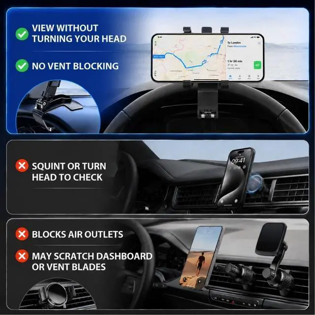 Alt view image 4 of 7 - Car Phone Holder, Dashboard Clip Mount, 360° Rotation for 47" Phones