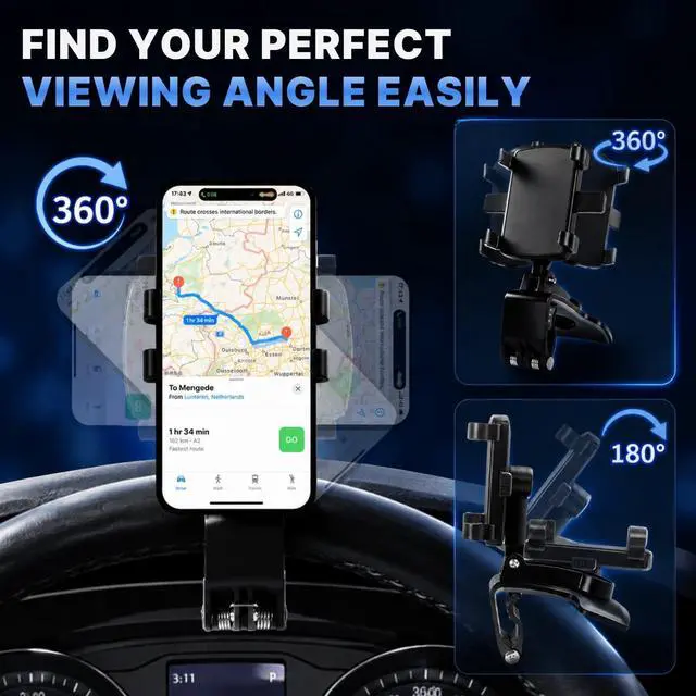 Alt view image 2 of 7 - Car Phone Holder, Dashboard Clip Mount, 360° Rotation for 47" Phones