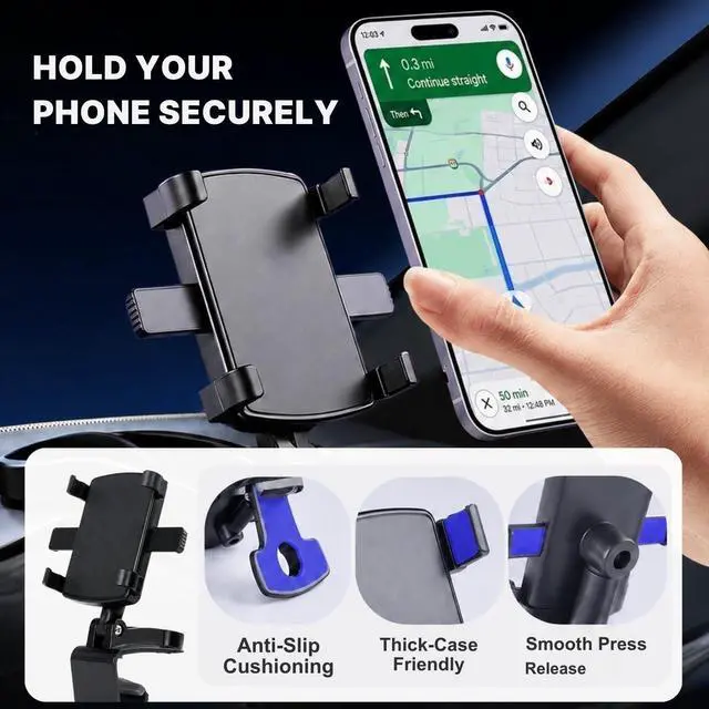Alt view image 5 of 7 - Car Phone Holder, Dashboard Clip Mount, 360° Rotation for 47" Phones