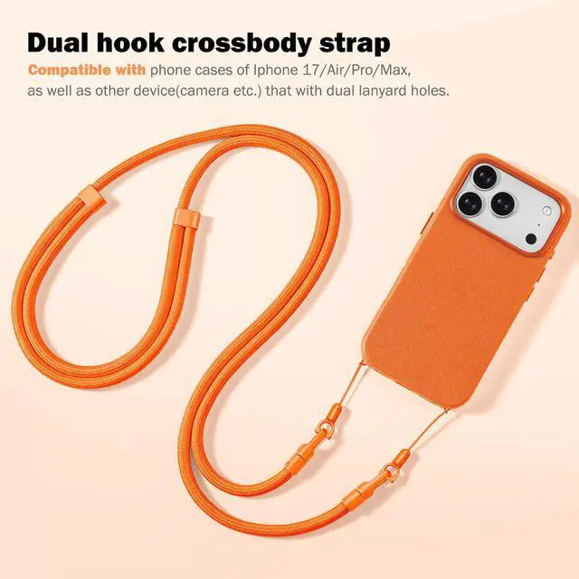 Alt view image 6 of 7 - Thickened Crossbody Strap (Without Case) Compatible with Iphone 17/Air/Pro/Max Phone Cases and Other Device with Dual Lanyard Holes, Adjustable Hands-free Shoulder Neck Camera Phone Strap (Black)