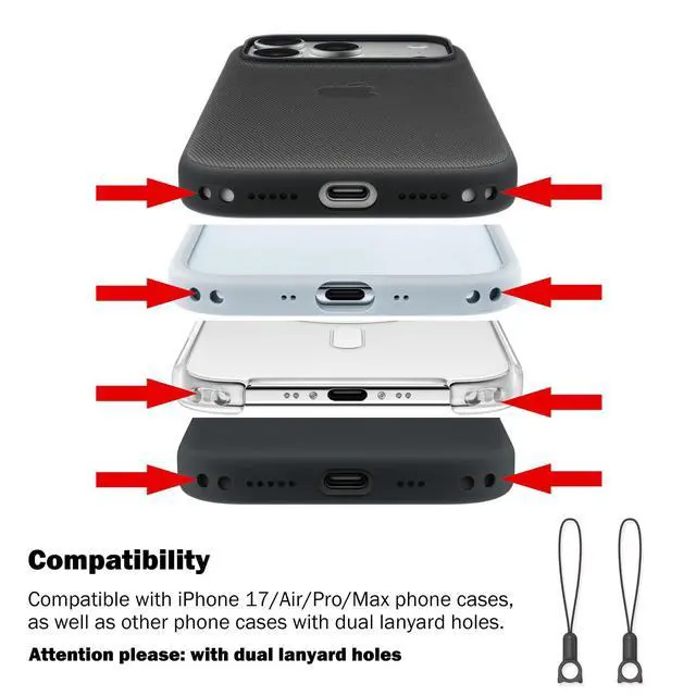 Alt view image 2 of 7 - Thickened Crossbody Strap (Without Case) Compatible with Iphone 17/Air/Pro/Max Phone Cases and Other Device with Dual Lanyard Holes, Adjustable Hands-free Shoulder Neck Camera Phone Strap (Black)