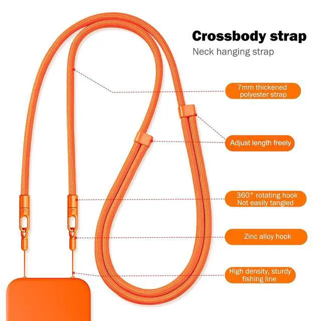 Alt view image 5 of 7 - Thickened Crossbody Strap (Without Case) Compatible with Iphone 17/Air/Pro/Max Phone Cases and Other Device with Dual Lanyard Holes, Adjustable Hands-free Shoulder Neck Camera Phone Strap (Black)