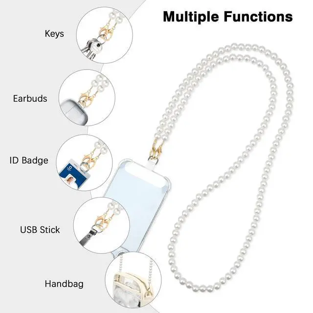 Alt view image 4 of 7 - Pearl Beaded Phone Chain Lanyard Crossbody Strap with Patches