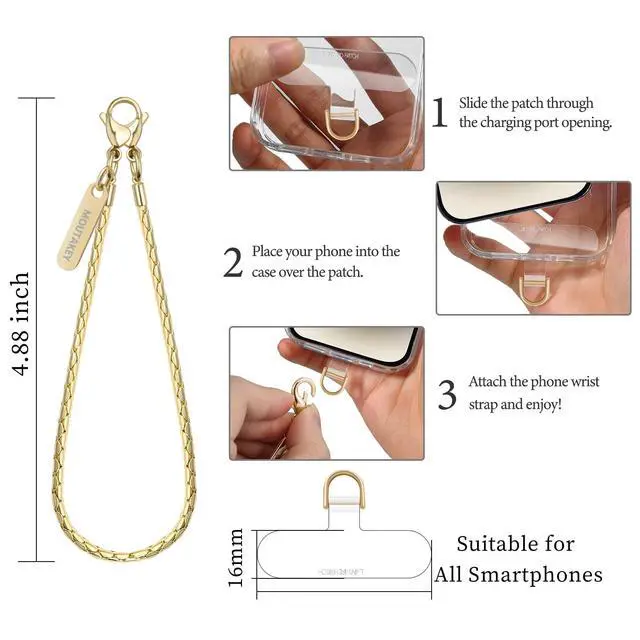 Alt view image 4 of 7 - Phone Wrist Strap Metal Phone Chain Wristlet Detachable Cellphone Lanyard with 2 Tether Tabs iPhone Wrist Strap For Women iPhone Bracelet Wristlet for girls Shopping Traveling Party Walking