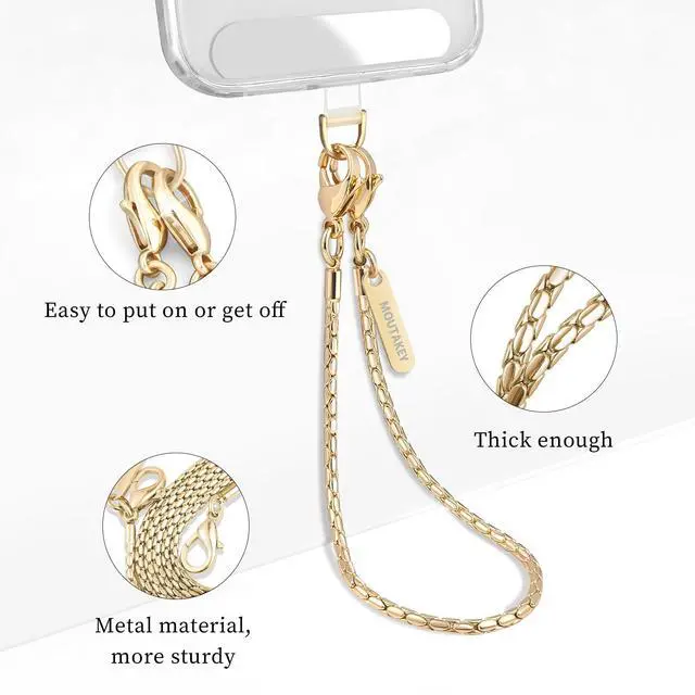 Alt view image 3 of 7 - Phone Wrist Strap Metal Phone Chain Wristlet Detachable Cellphone Lanyard with 2 Tether Tabs iPhone Wrist Strap For Women iPhone Bracelet Wristlet for girls Shopping Traveling Party Walking