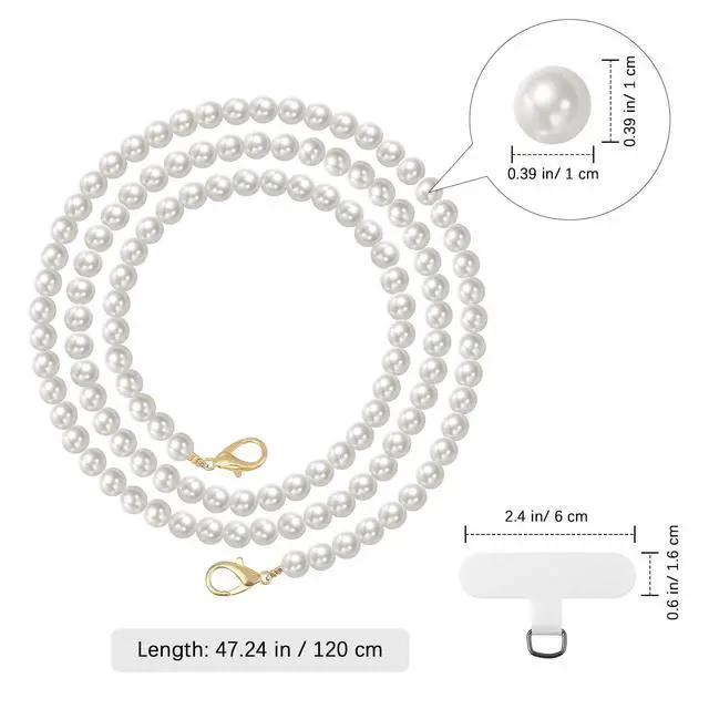 Alt view image 7 of 7 - Pearl Beaded Phone Chain Lanyard Crossbody Strap with Patches