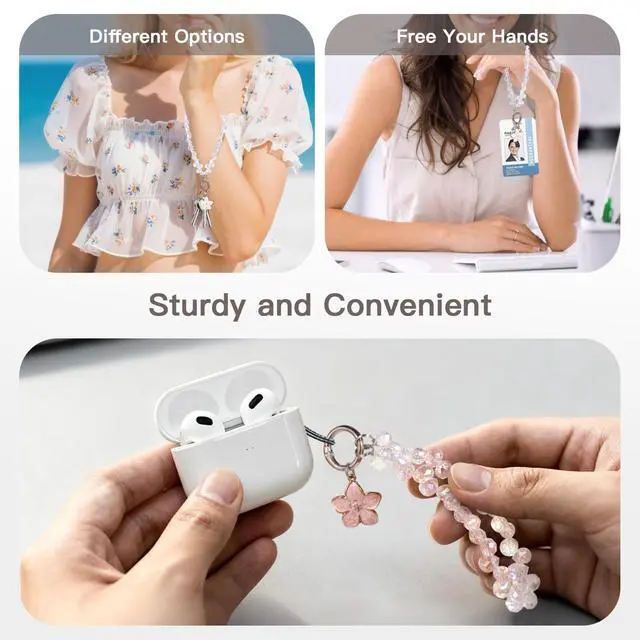 Alt view image 2 of 6 - Sparkling Crystal Cell Phone Wrist Strap for iPhone 17 Series, Samsung Galaxy & Most Cellphones | Universal Anti-Lost Wristlet Lanyard with Flower Charm | Fashionable Mobile Accessories | Detachable