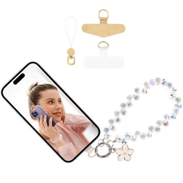 Alt view image 5 of 6 - Sparkling Crystal Cell Phone Wrist Strap for iPhone 17 Series, Samsung Galaxy & Most Cellphones | Universal Anti-Lost Wristlet Lanyard with Flower Charm | Fashionable Mobile Accessories | Detachable