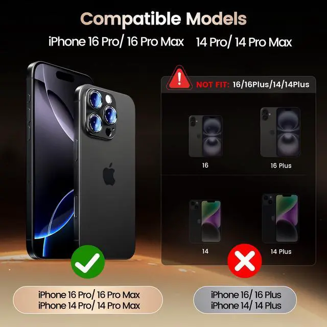 Alt view image 2 of 7 - Camera Lens Protector for iPhone 14/16 Pro/Pro Max, Black