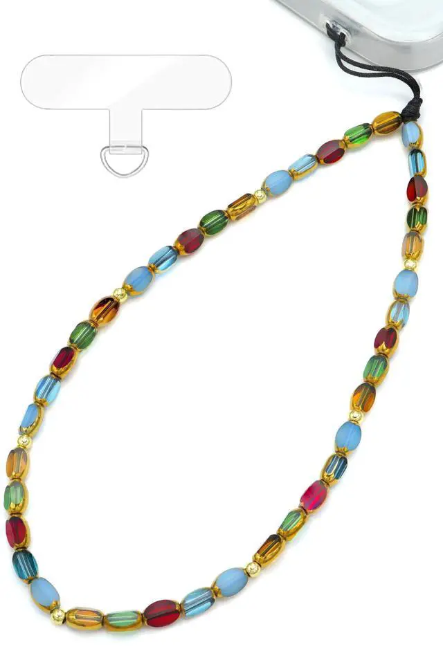 Main image of Boho Style Phone Charm Wrist Strap, Vintage Glass Beaded Lanyard Wristlet Chain, Elegant Bracelet Strap for Phone Cases (Rainbow)