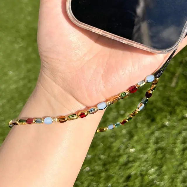 Alt view image 3 of 7 - Boho Style Phone Charm Wrist Strap, Vintage Glass Beaded Lanyard Wristlet Chain, Elegant Bracelet Strap for Phone Cases (Rainbow)