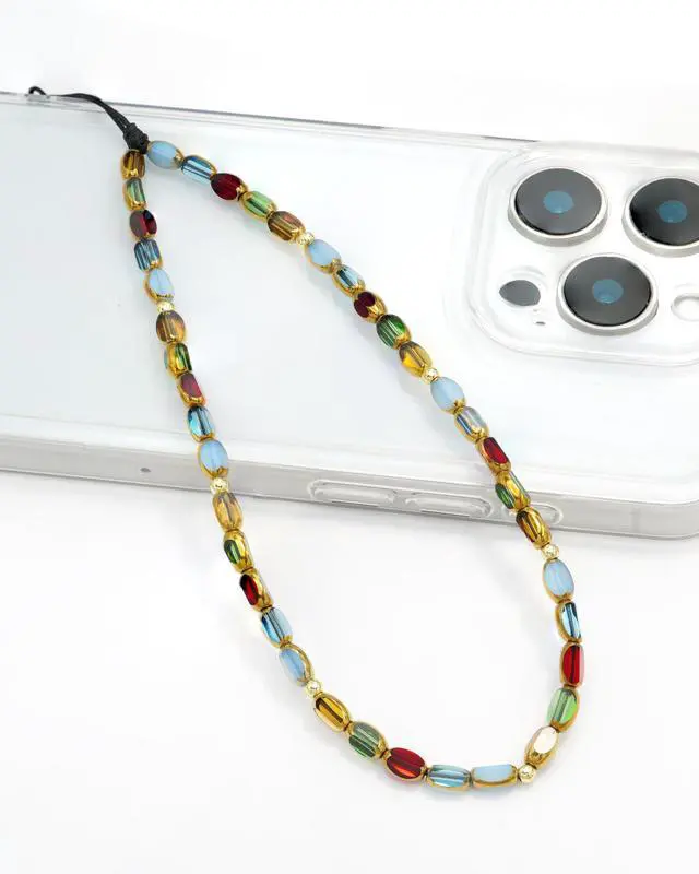 Alt view image 4 of 7 - Boho Style Phone Charm Wrist Strap, Vintage Glass Beaded Lanyard Wristlet Chain, Elegant Bracelet Strap for Phone Cases (Rainbow)