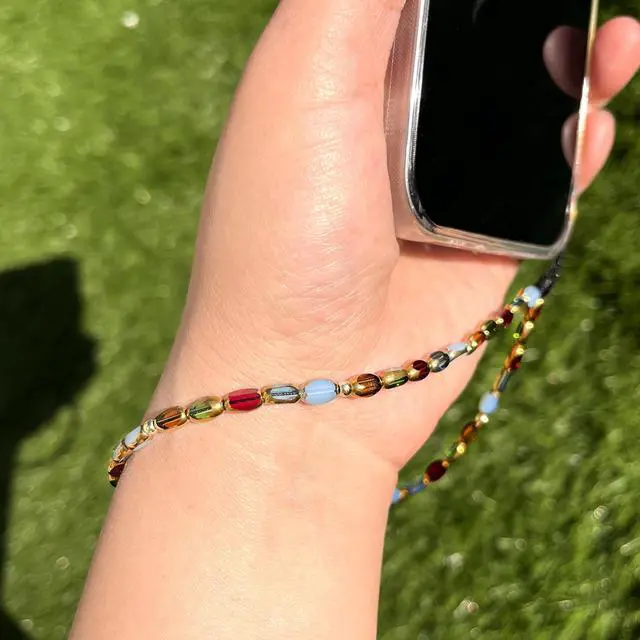 Alt view image 7 of 7 - Boho Style Phone Charm Wrist Strap, Vintage Glass Beaded Lanyard Wristlet Chain, Elegant Bracelet Strap for Phone Cases (Rainbow)