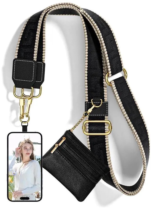 Main image of Crossbody Phone Strap with Wallet, Clip and Go Strap for Phone with Wallet, Adjustable Crossbody Cell Belt with Zippered Pouch, Neck Shoulder Cell Lanyard for Women, Black Great Wall