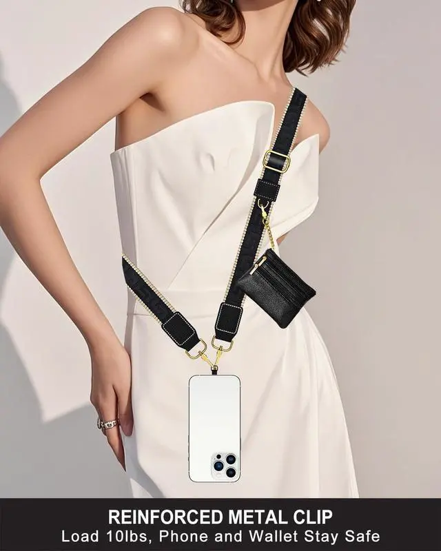 Alt view image 6 of 7 - Crossbody Phone Strap with Wallet, Clip and Go Strap for Phone with Wallet, Adjustable Crossbody Cell Belt with Zippered Pouch, Neck Shoulder Cell Lanyard for Women, Black Great Wall
