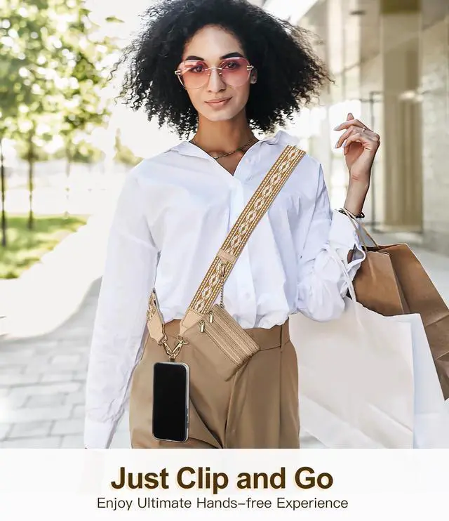 Alt view image 2 of 7 - Clip and Go Phone Strap Crossbody with Leather Wallet, Adjustable Anti-Theft Lanyard with Zippered Pouch, Universal Cell Phone Neck Lanyard for Most Smartphone Cases, Brown