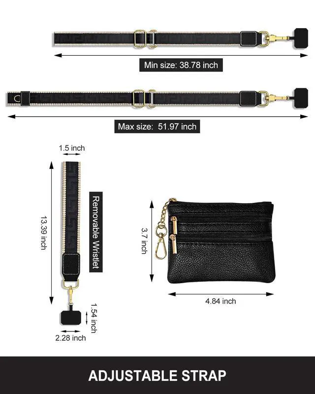 Alt view image 7 of 7 - Crossbody Phone Strap with Wallet, Clip and Go Strap for Phone with Wallet, Adjustable Crossbody Cell Belt with Zippered Pouch, Neck Shoulder Cell Lanyard for Women, Black Great Wall