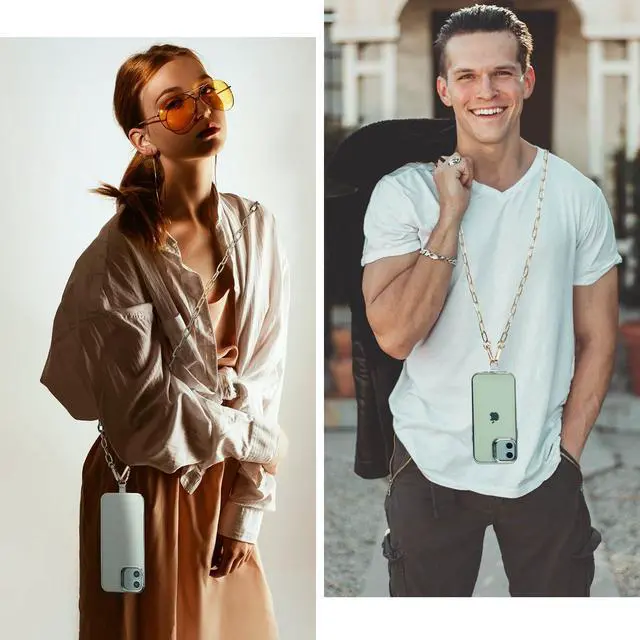 Alt view image 5 of 7 - Crossbody Phone Lanyard Chain Shoulder CellPhone Strap Phone Charm Neck Chain iPhone Holder 3 Pad Patche Tether Universal for iPhone 16 Pro Max 15 14 11 Samsung S24 Flip 5 Google Moto Gold