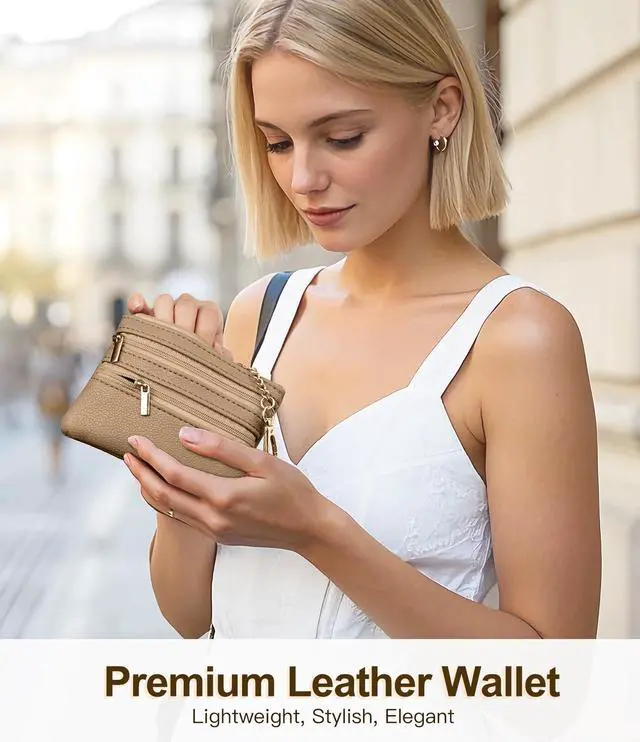 Alt view image 3 of 7 - Clip and Go Phone Strap Crossbody with Leather Wallet, Adjustable Anti-Theft Lanyard with Zippered Pouch, Universal Cell Phone Neck Lanyard for Most Smartphone Cases, Brown