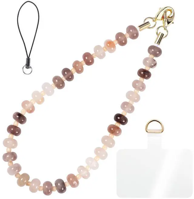 Main image of Handmade Natural Gemstone Crystal Beaded Charm Cell Phone Camera Lanyard, Hands-Free Wrist Strap, Phone Chain String, Keychain Decor for Wallet (Violet Agate)