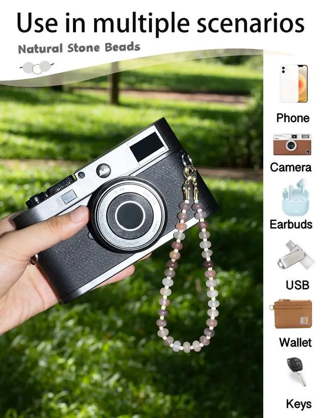 Alt view image 3 of 6 - Handmade Natural Gemstone Crystal Beaded Charm Cell Phone Camera Lanyard, Hands-Free Wrist Strap, Phone Chain String, Keychain Decor for Wallet (Violet Agate)