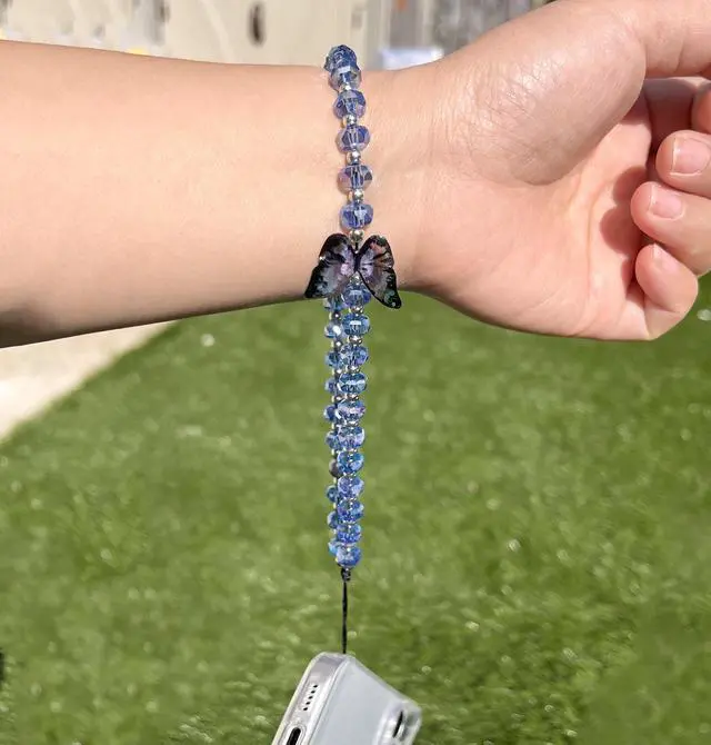 Alt view image 4 of 6 - Butterfly & Floral Phone Charm Wrist Strap, Lanyard Wristlet Chain, Anti-Theft Bracelet Strap for iPhone & More Cases (Blue)