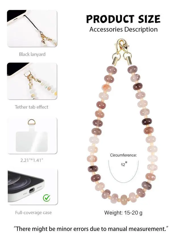 Alt view image 4 of 6 - Handmade Natural Gemstone Crystal Beaded Charm Cell Phone Camera Lanyard, Hands-Free Wrist Strap, Phone Chain String, Keychain Decor for Wallet (Violet Agate)