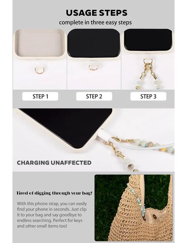 Alt view image 6 of 6 - Handmade Natural Gemstone Crystal Beaded Charm Cell Phone Camera Lanyard, Hands-Free Wrist Strap, Phone Chain String, Keychain Decor for Wallet (Violet Agate)