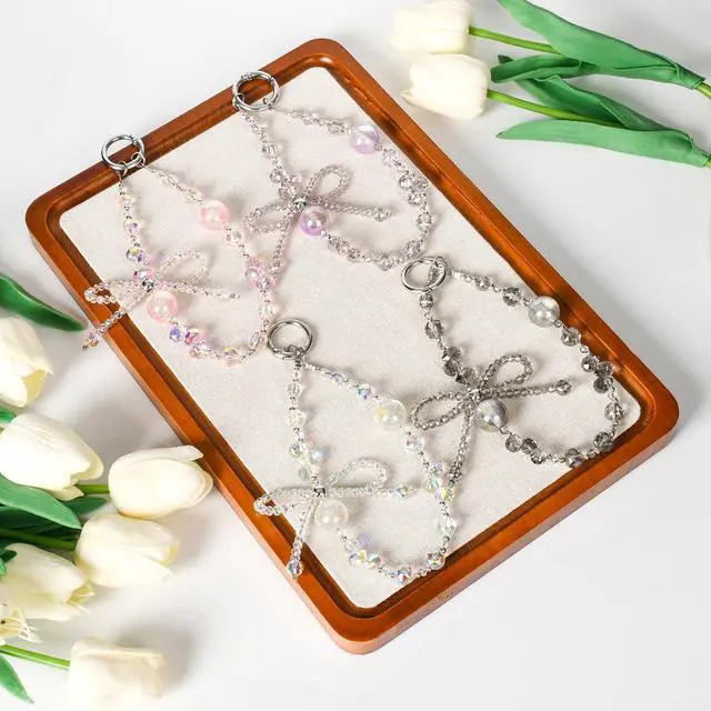 Alt view image 4 of 6 - Handmade Sparkling Crystal Bead Phone Wrist Strap,Beaded Bow - Anti-Drop Strap & 2 Tabs - Women Gift Crystal Pink
