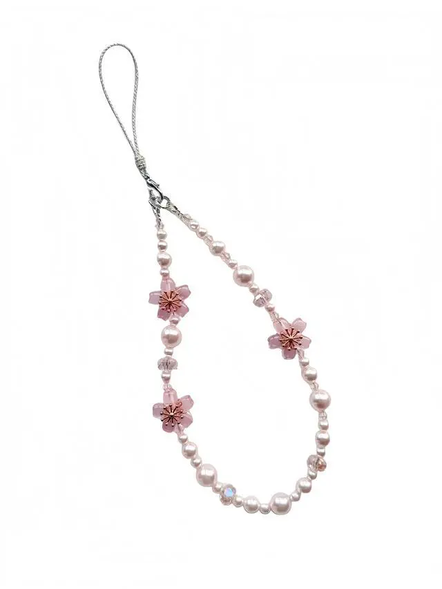 Main image of Cherry Blossom Phone Charm, Pink Crystal, Phone Wrist Strap