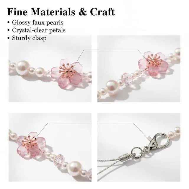 Alt view image 3 of 6 - Cherry Blossom Phone Charm, Pink Crystal, Phone Wrist Strap