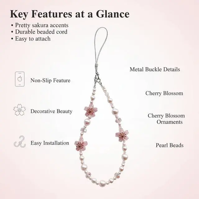 Alt view image 4 of 6 - Cherry Blossom Phone Charm, Pink Crystal, Phone Wrist Strap