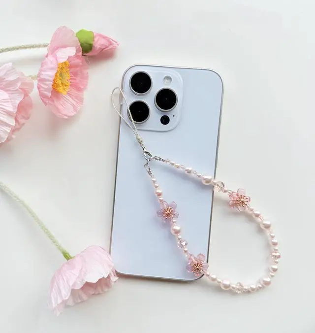 Alt view image 5 of 6 - Cherry Blossom Phone Charm, Pink Crystal, Phone Wrist Strap