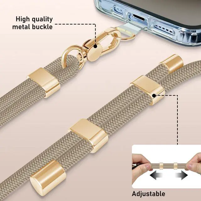 Alt view image 6 of 7 - Cell Phone Lanyard,Crossbody Lanyard and Wrist Strap Premium Metal Buckle Phone Charms with 2 X Strap Patch Compatible with All Smartphone(Khaki)