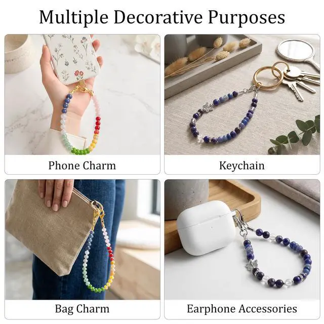 Alt view image 3 of 5 - Beaded Phone Wrist Strap, Handmade Elegant Phone Charm with Tab