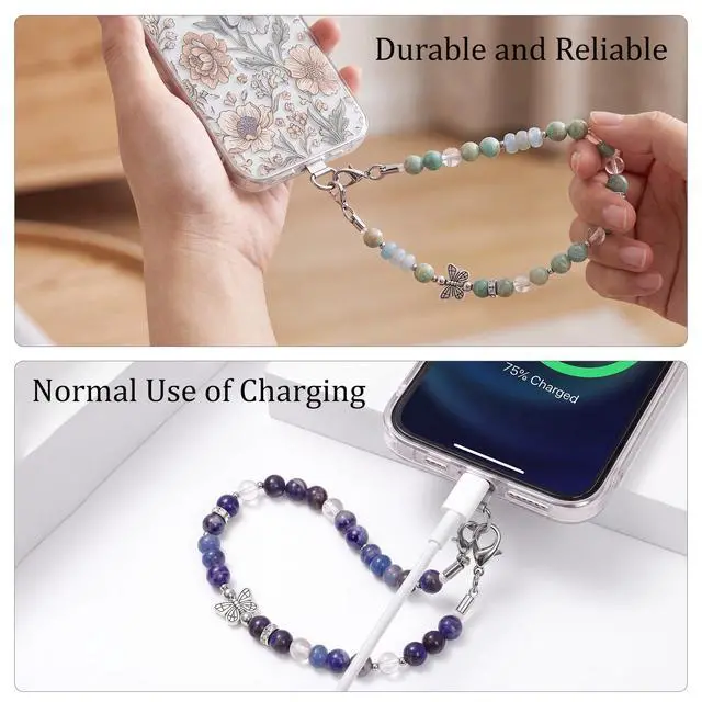 Alt view image 4 of 5 - Beaded Phone Wrist Strap, Handmade Elegant Phone Charm with Tab
